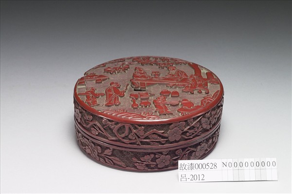 剔紅庭園人物圓盒