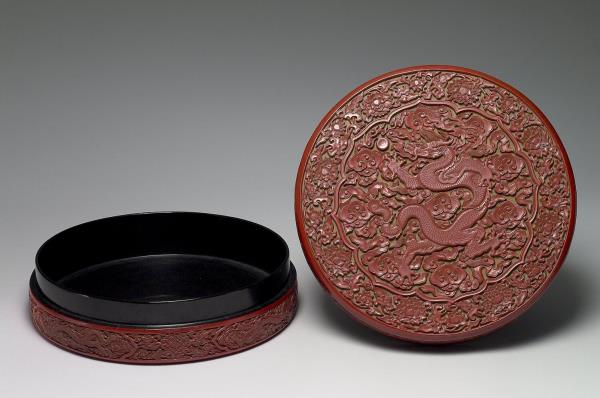 剔紅雲龍圓盒