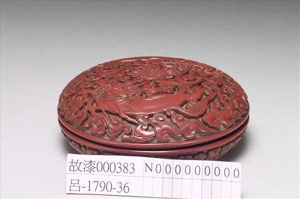 剔紅雙獅圖圓盒