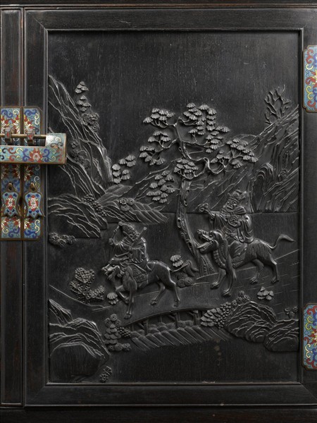 紫檀山水人物紋亮格櫃 （一對）