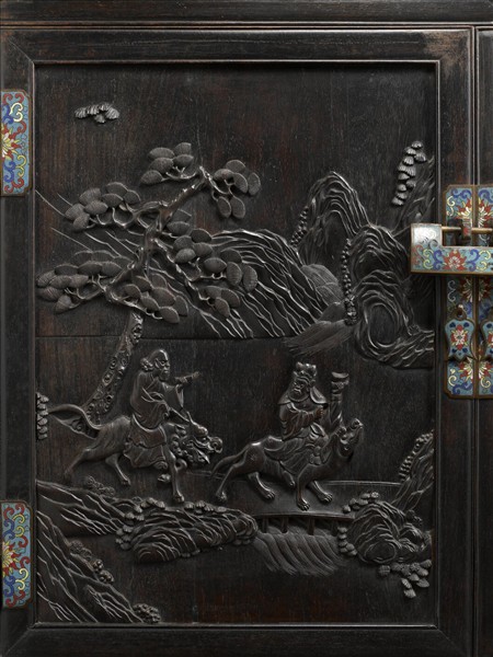 紫檀山水人物紋亮格櫃 （一對）