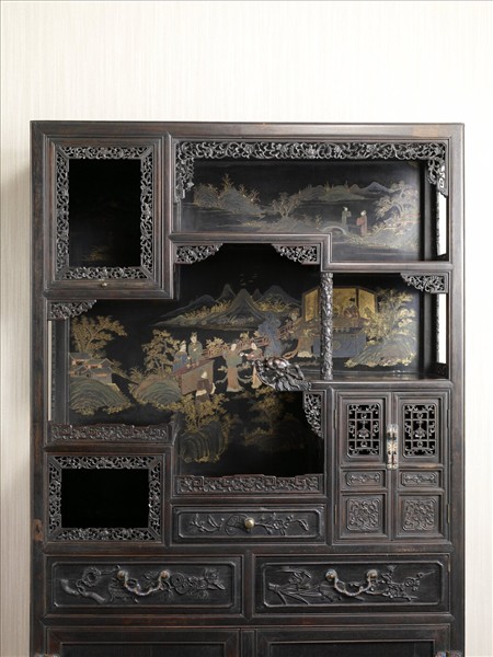 紫檀山水人物紋亮格櫃 （一對）