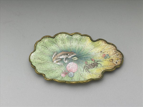 銅胎畫琺瑯荷葉筆覘