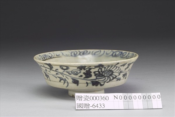 青花印花壽字花卉紋碗