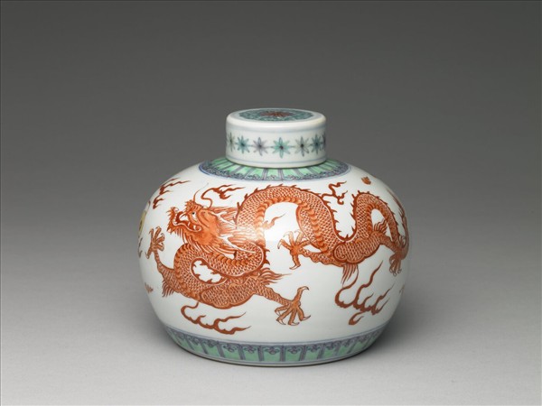 五彩紅龍鳳紋蓋罐