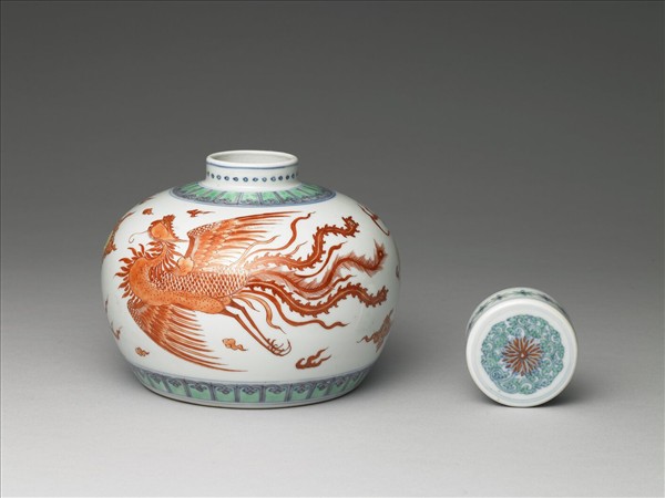 五彩紅龍鳳紋蓋罐