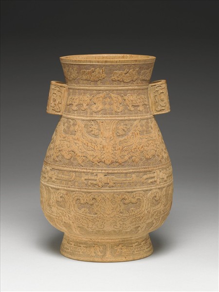 竹雕獸面紋貫耳壺