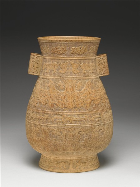 竹雕獸面紋貫耳壺