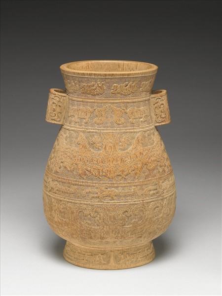 竹雕獸面紋貫耳壺