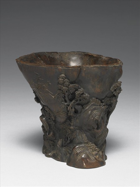 沉香木雕山水筆筒