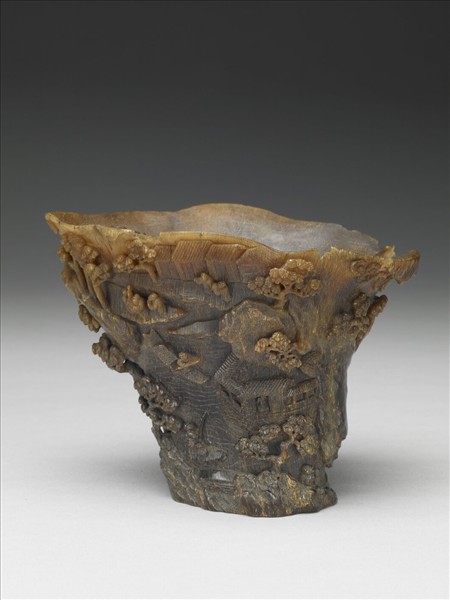 犀角雕蓬瀛仙侶杯