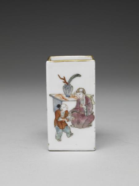 五彩人物圖四方筒