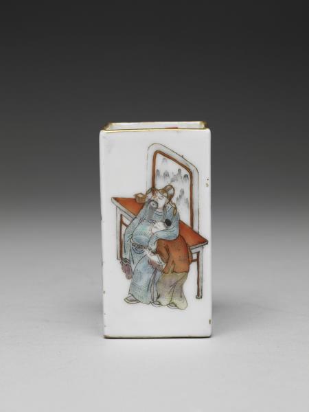 五彩人物圖四方筒