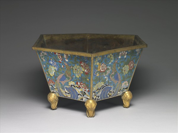 掐絲琺瑯花鳥博古圖盆