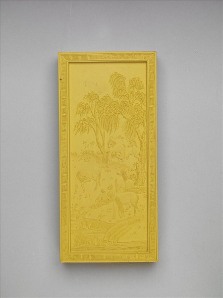 Yellow inkstick with imperial poem of the celebration of eternal spring "Volume of Wantun Chunmu" by Unknown artist