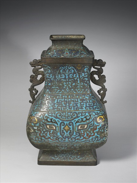 掐絲琺瑯獸面紋龍耳壺