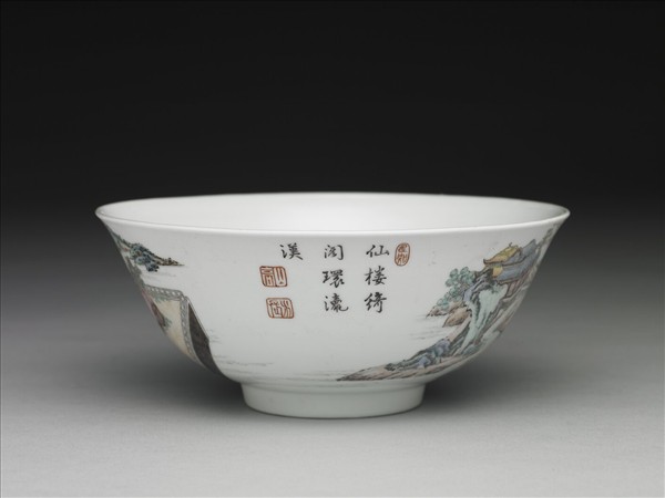 琺瑯彩山水樓閣碗