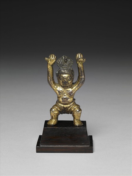 中國 五~六世紀或更晚 銅鎏金力士像