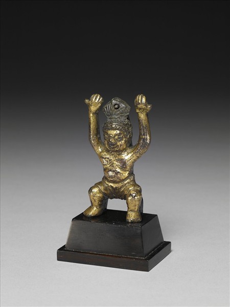 中國 五~六世紀或更晚 銅鎏金力士像