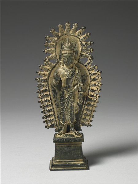 巴基斯坦斯瓦特六世紀風格銅合金彌勒菩薩立像