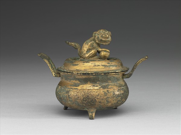 韓國 朝鮮時代 十七世紀或更晚 銅鎏金獅鈕香爐