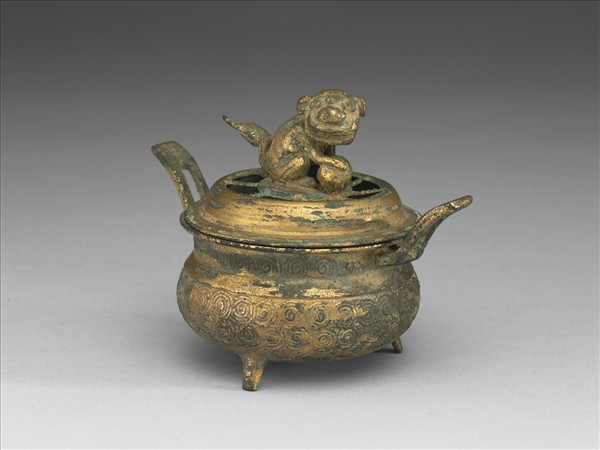 韓國 朝鮮時代 十七世紀或更晚 銅鎏金獅鈕香爐