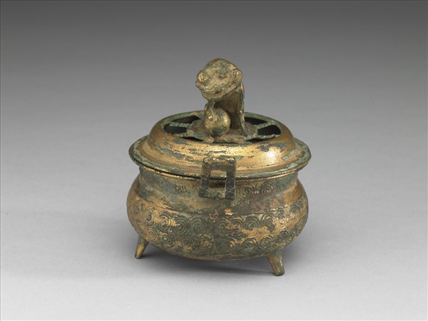 韓國 朝鮮時代 十七世紀或更晚 銅鎏金獅鈕香爐