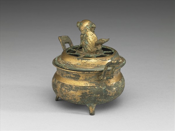 韓國 朝鮮時代 十七世紀或更晚 銅鎏金獅鈕香爐