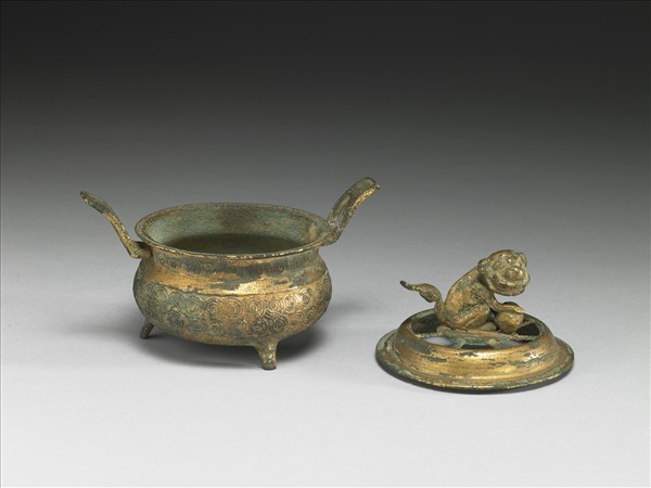 韓國 朝鮮時代 十七世紀或更晚 銅鎏金獅鈕香爐