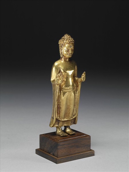 泰國 墮羅鉢底 八世紀風格 模押金片釋迦佛立像