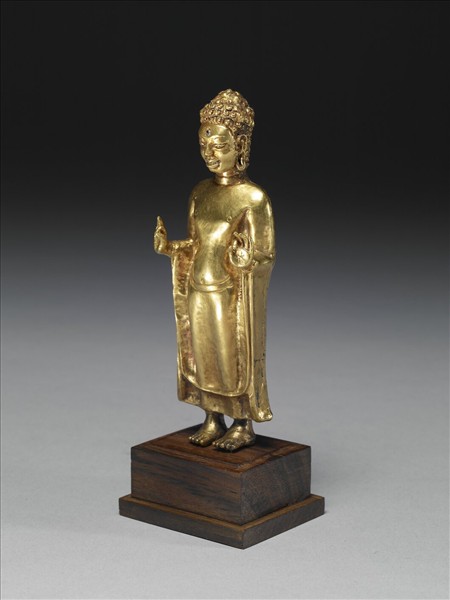 泰國 墮羅鉢底 八世紀風格 模押金片釋迦佛立像