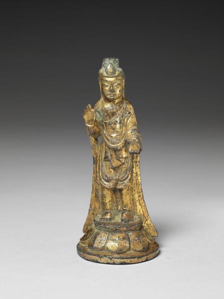 中國 北朝末隋初 六世紀初 銅鎏金菩薩立像