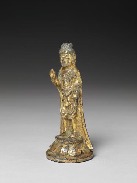 中國 北朝末隋初 六世紀初 銅鎏金菩薩立像