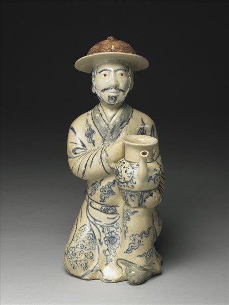 Vietnamese kneeling figure in underglazed blue and white by Unknown artist