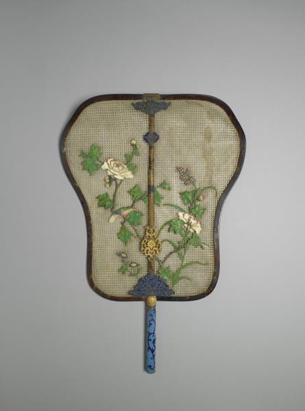 嵌骨花卉象牙蓆扇