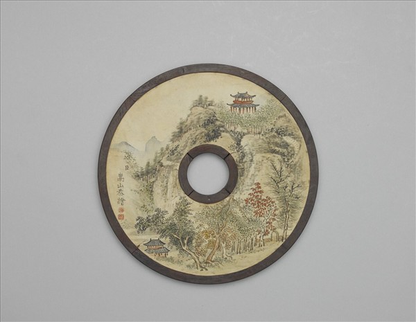 〈寧壽續鑑〉鏡匣雕刻木蓋附嵩山〈山水〉