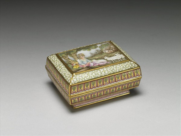 琺瑯彩錦地開光西洋仕女三羊圖長方盒