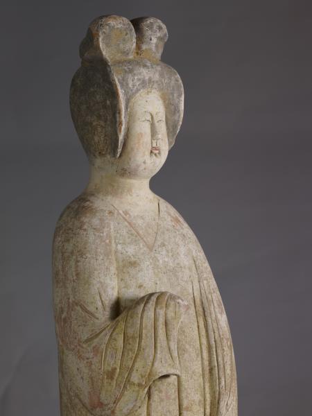  灰陶加彩仕女俑 