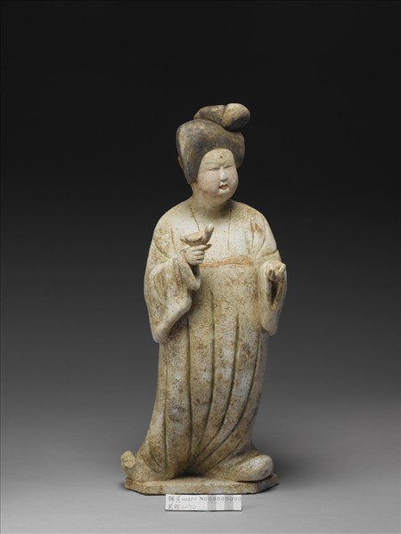 灰陶加彩仕女俑