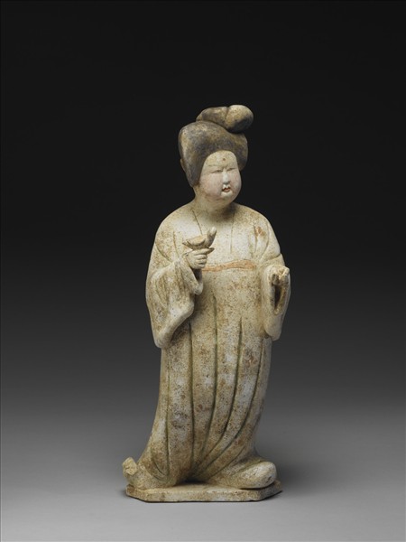 灰陶加彩仕女俑