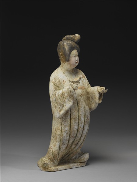 灰陶加彩仕女俑