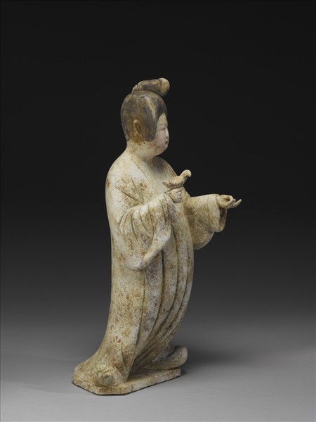 灰陶加彩仕女俑