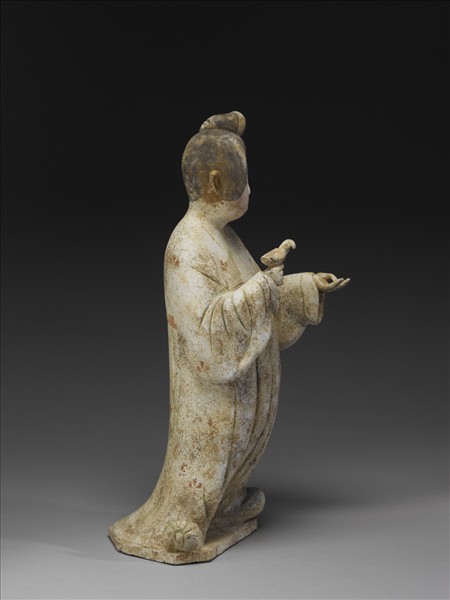 灰陶加彩仕女俑