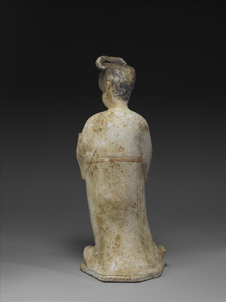 灰陶加彩仕女俑