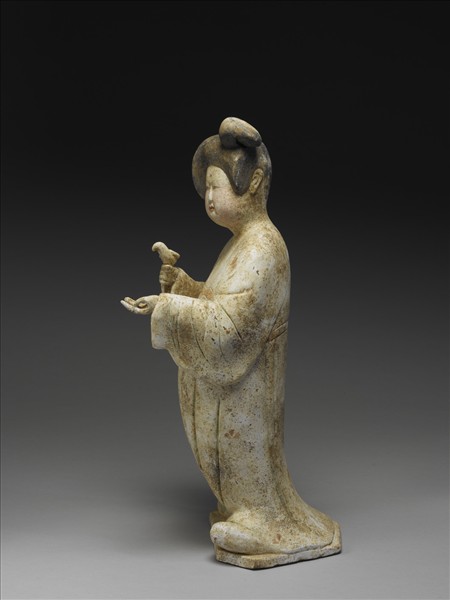 灰陶加彩仕女俑