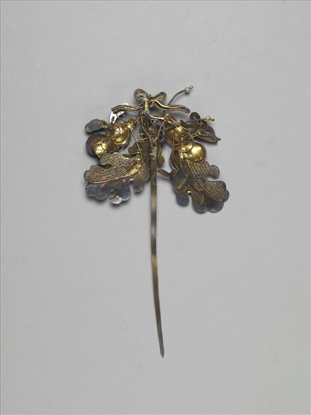 銀鍍金嵌珠寶點翠葫蘆簪