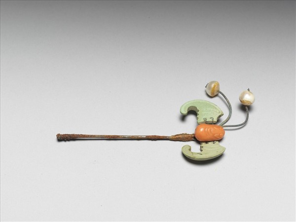 珊瑚松石蝠首銀腳簪