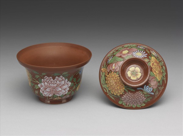 宜興胎畫琺瑯四季花卉蓋鍾