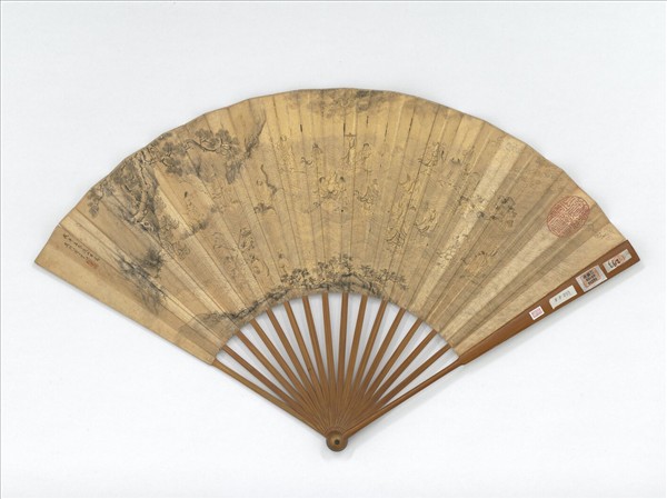 明李世光畫渡海羅漢薛明益書七言律詩　成扇　薛明益書七言律詩