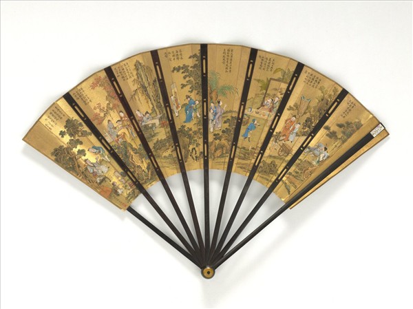 清乾隆御臨王羲之書姚文瀚畫于敏中書杜甫飲中八仙歌　成扇　姚文瀚畫于敏中書杜甫飲中八仙歌